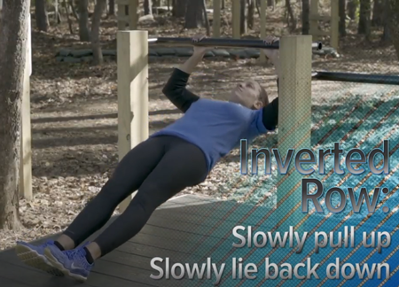 Woman demonstrating an inverted row.